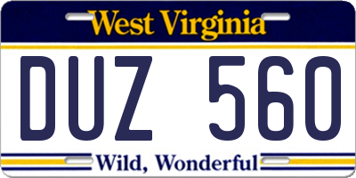 WV license plate DUZ560