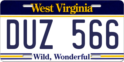 WV license plate DUZ566