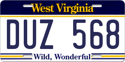 WV license plate DUZ568