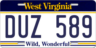 WV license plate DUZ589