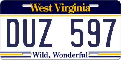 WV license plate DUZ597