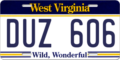 WV license plate DUZ606