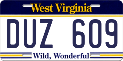 WV license plate DUZ609