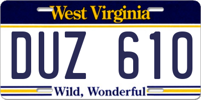 WV license plate DUZ610