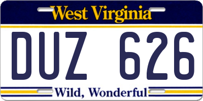 WV license plate DUZ626