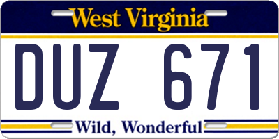 WV license plate DUZ671