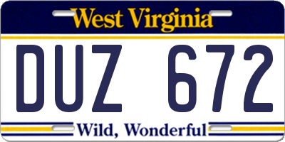 WV license plate DUZ672
