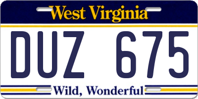 WV license plate DUZ675