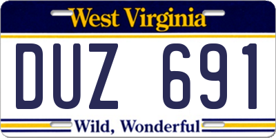 WV license plate DUZ691