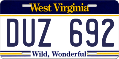 WV license plate DUZ692