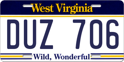 WV license plate DUZ706