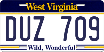 WV license plate DUZ709