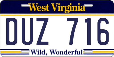 WV license plate DUZ716
