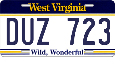 WV license plate DUZ723