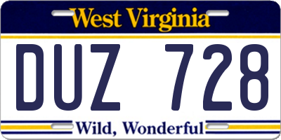 WV license plate DUZ728