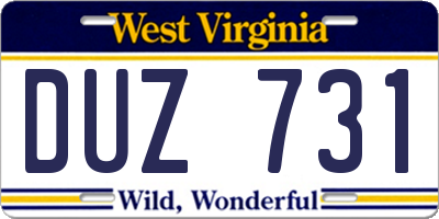 WV license plate DUZ731