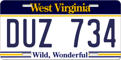WV license plate DUZ734