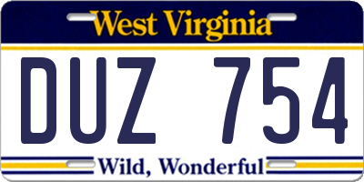 WV license plate DUZ754