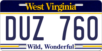 WV license plate DUZ760
