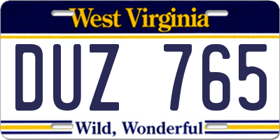 WV license plate DUZ765