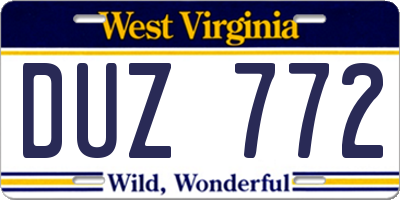 WV license plate DUZ772