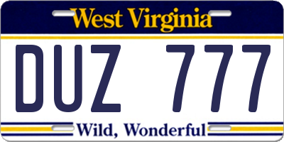 WV license plate DUZ777