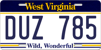 WV license plate DUZ785