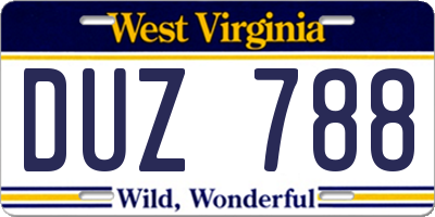 WV license plate DUZ788