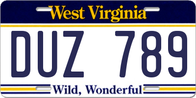 WV license plate DUZ789