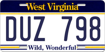 WV license plate DUZ798