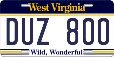 WV license plate DUZ800