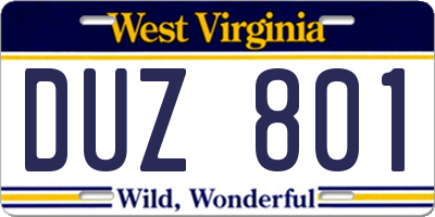WV license plate DUZ801