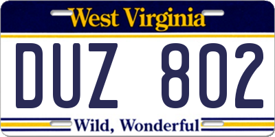 WV license plate DUZ802