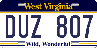 WV license plate DUZ807