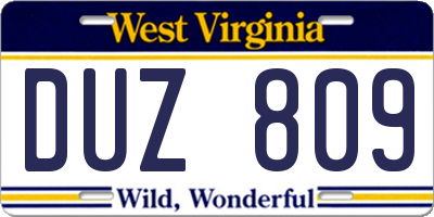 WV license plate DUZ809