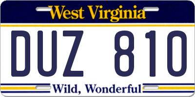 WV license plate DUZ810