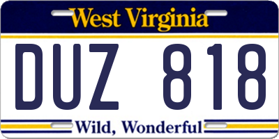 WV license plate DUZ818