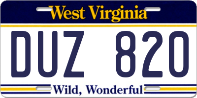 WV license plate DUZ820