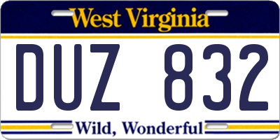 WV license plate DUZ832