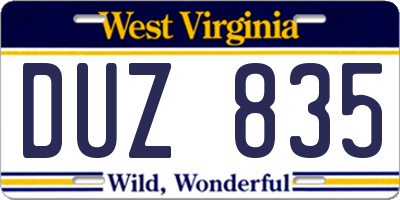 WV license plate DUZ835
