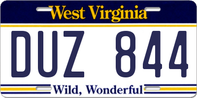 WV license plate DUZ844