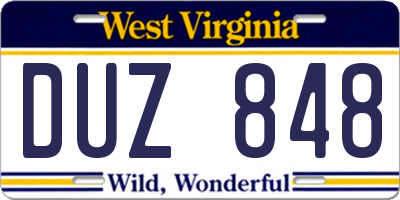 WV license plate DUZ848