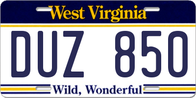 WV license plate DUZ850