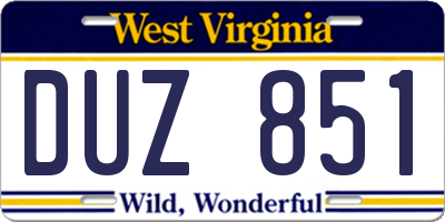 WV license plate DUZ851