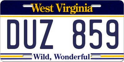 WV license plate DUZ859
