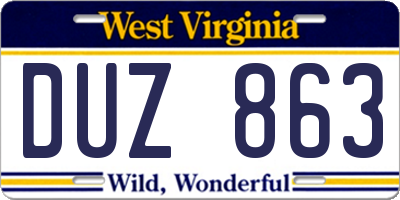WV license plate DUZ863