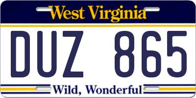 WV license plate DUZ865