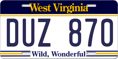 WV license plate DUZ870
