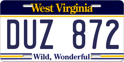 WV license plate DUZ872