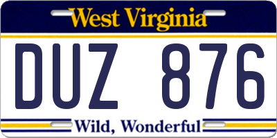 WV license plate DUZ876